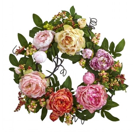 NEARLY NATURAL 20 in. Mixed Peony and Berry Wreath 4537